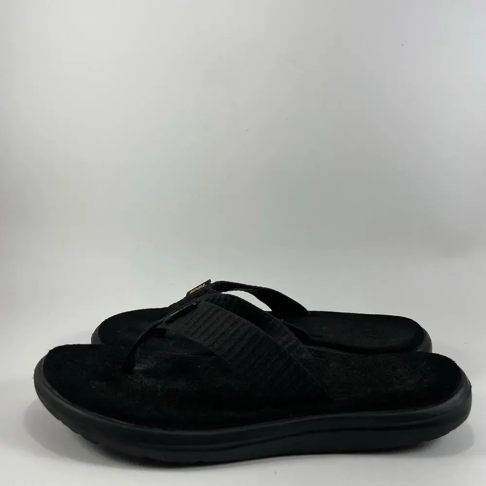 Teva Voya Canvas Flip Flops Womens Size 7 Black Sandals Beach Pool Comfort